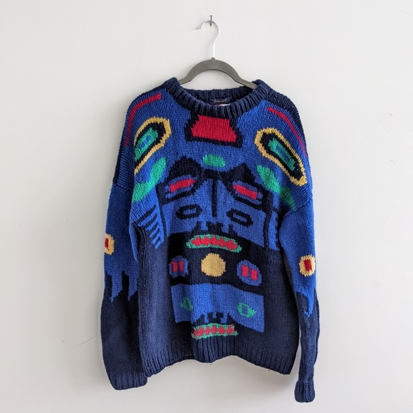 Hand knit money cat colorful sweater - Picture 1 of 5